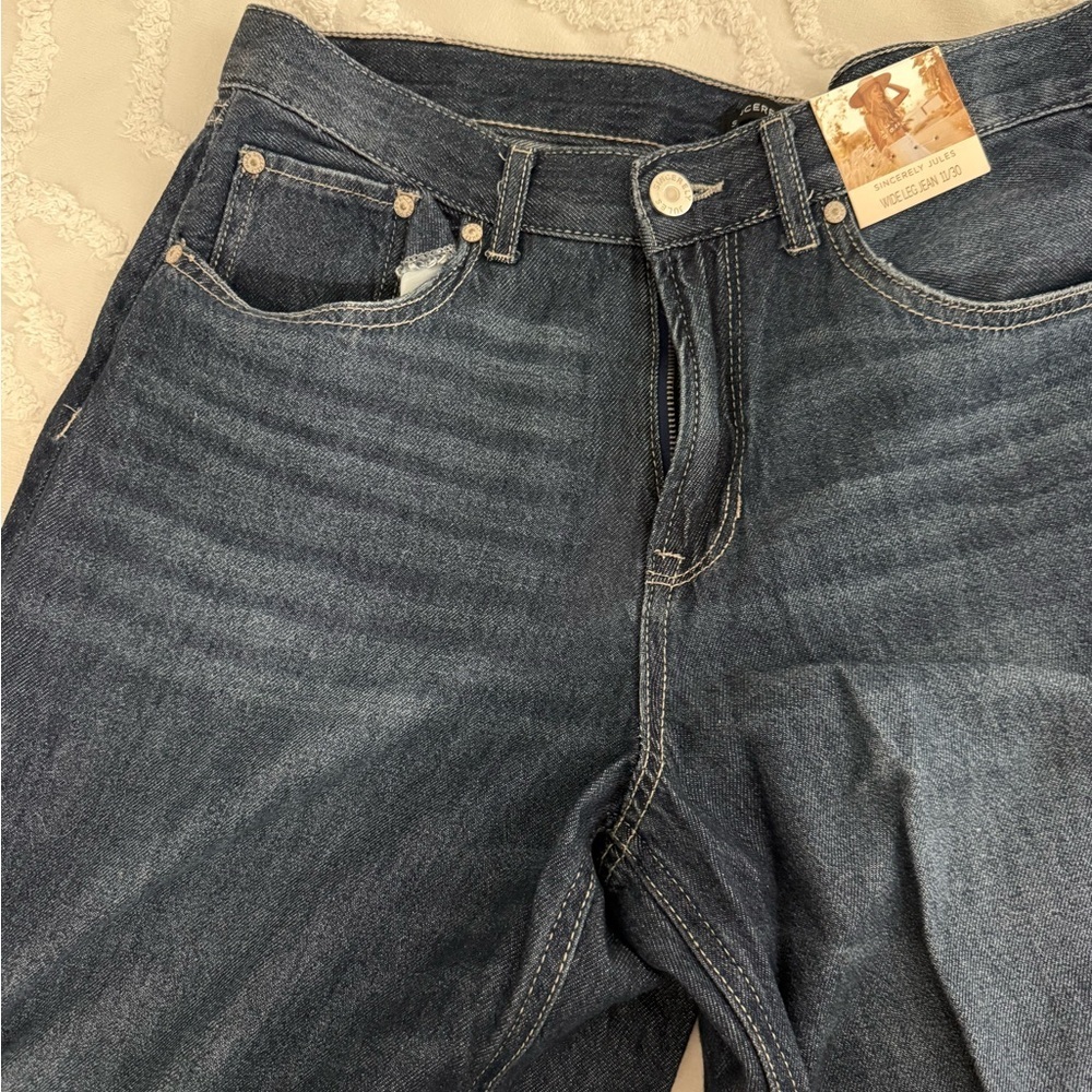 Sincerely Jules Dark Indigo Wide Leg Jeans